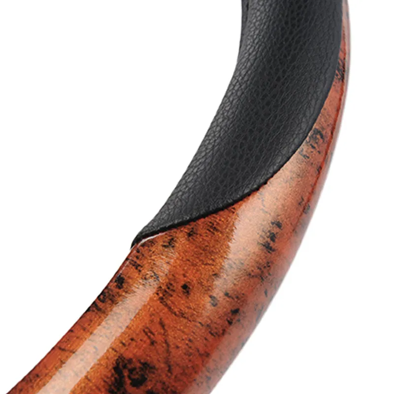 Pu Leather Black Wood Grain Car Steering Wheel Cover
