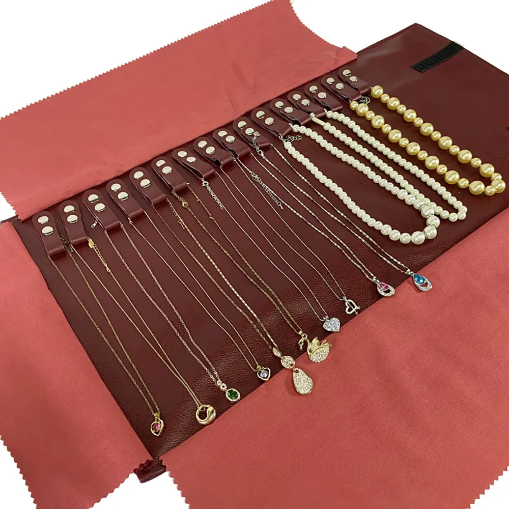 PU Leather Necklace Jewelry Travel Roll Wrap Rolls Wraps Organizer Storage Jewelry Display