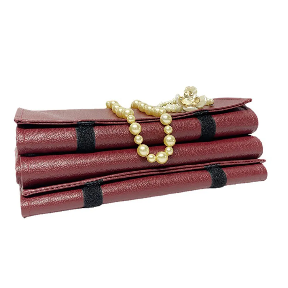 PU Leather Necklace Jewelry Travel Roll Wrap Rolls Wraps Organizer Storage Jewelry Display