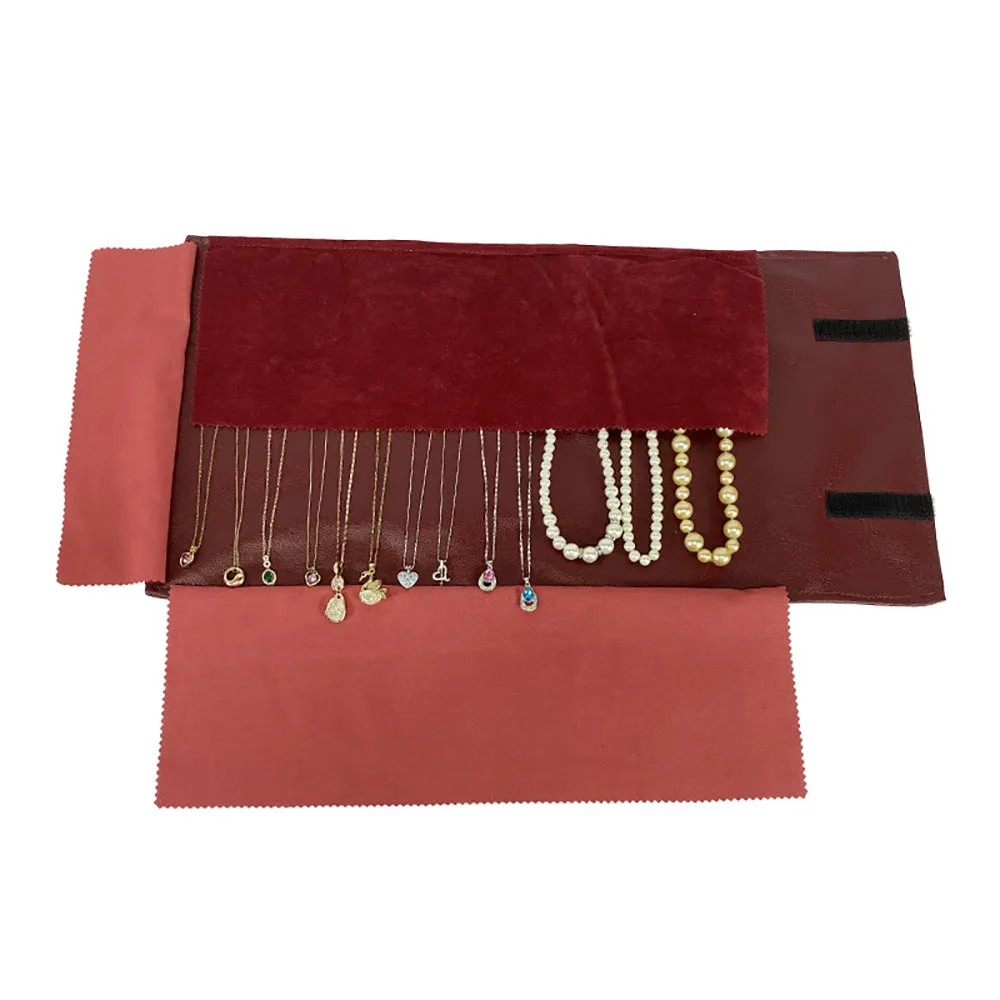 PU Leather Necklace Jewelry Travel Roll Wrap Rolls Wraps Organizer Storage Jewelry Display