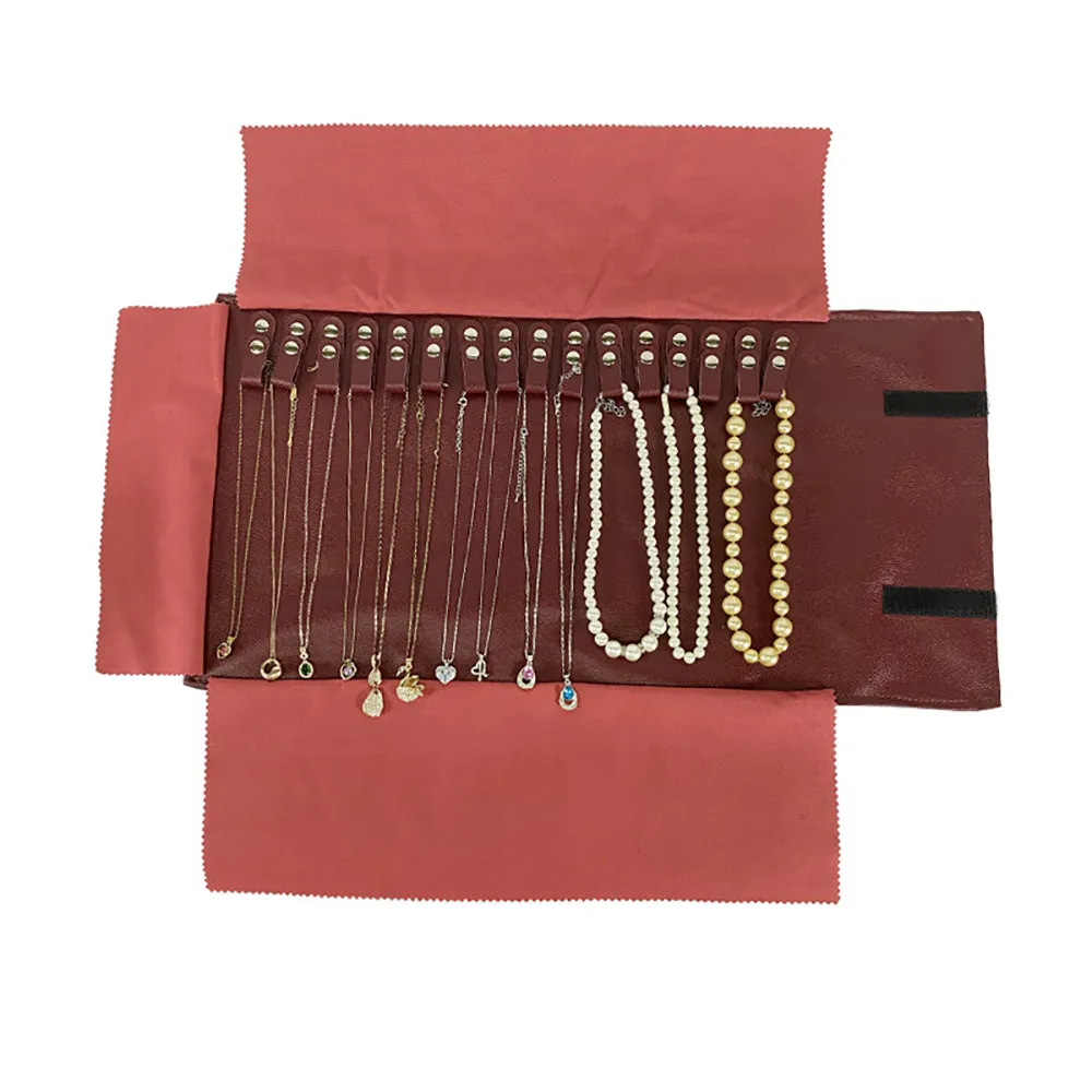 PU Leather Necklace Jewelry Travel Roll Wrap Rolls Wraps Organizer Storage Jewelry Display