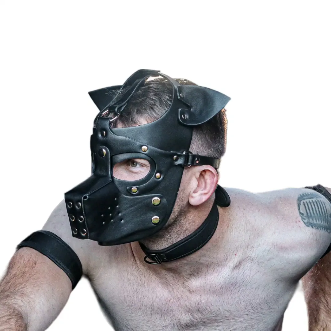PU Leather Pup Hood - Black