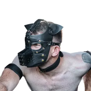 PU Leather Pup Hood - Black