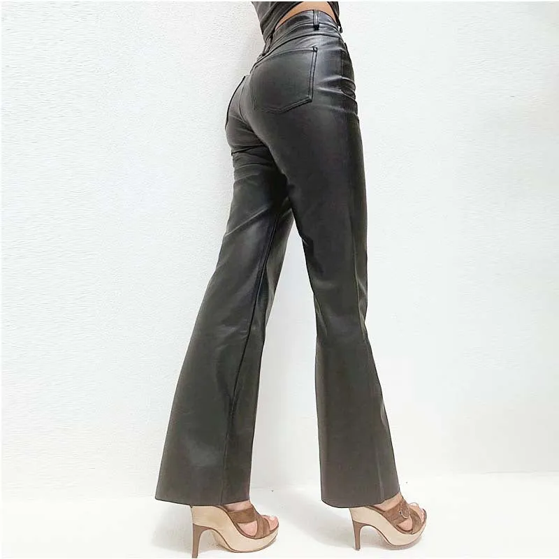 PU leather slim black pants