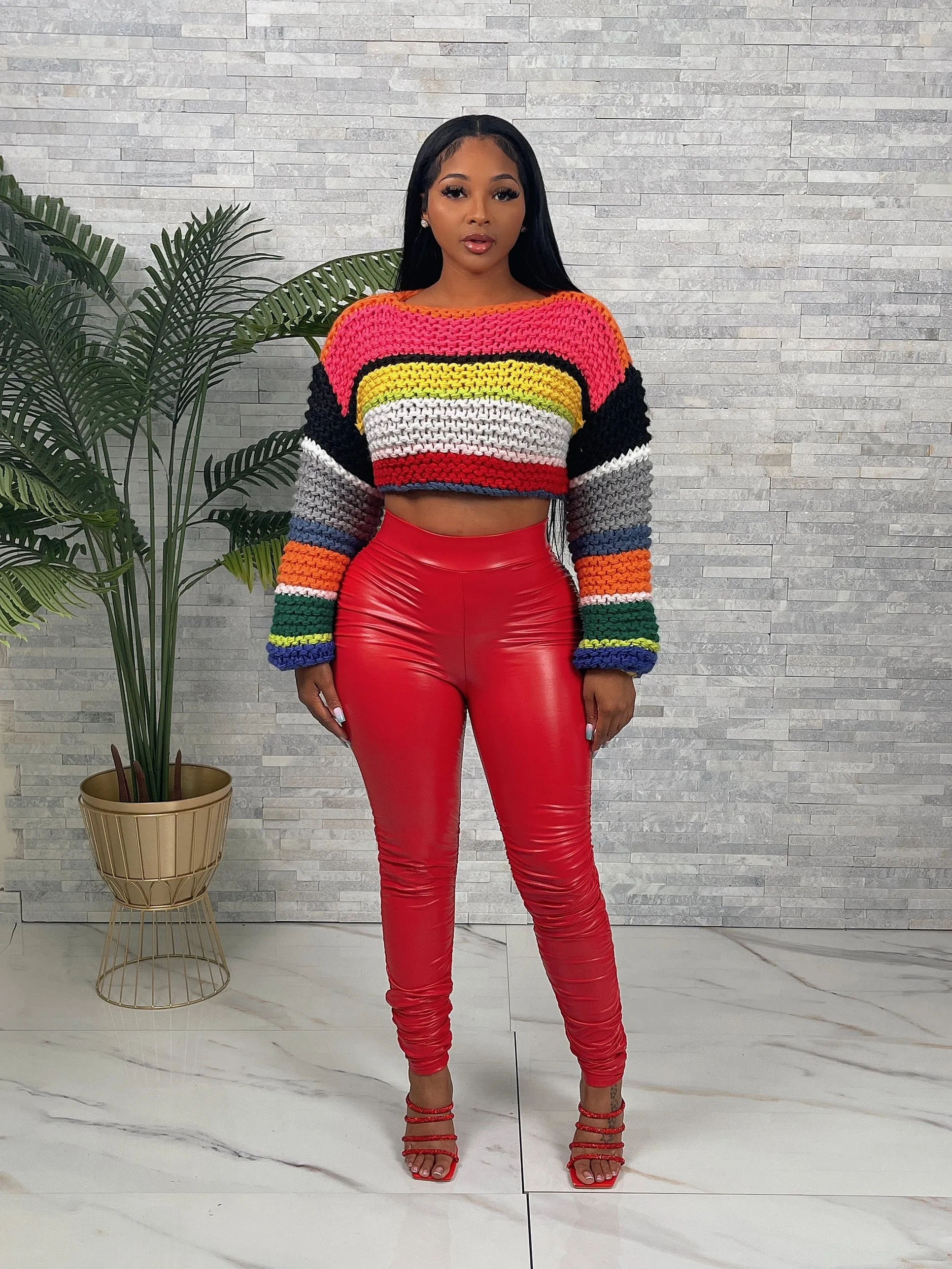 PU05P-PU Leather Ruched Leggings