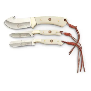PUMA SGB White Bone Trophy Care Knife & Leather Sheath Set