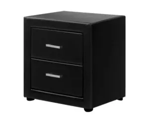 PVC Leather Bedside Table - Black