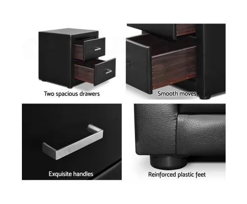 PVC Leather Bedside Table - Black