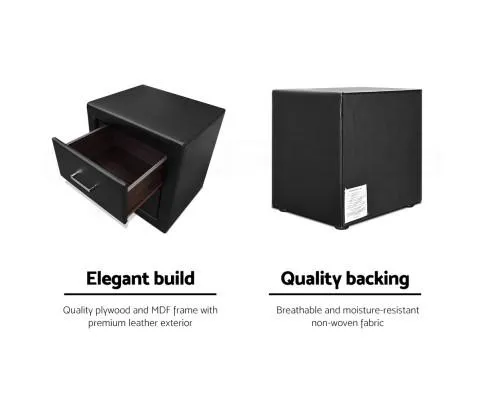 PVC Leather Bedside Table - Black