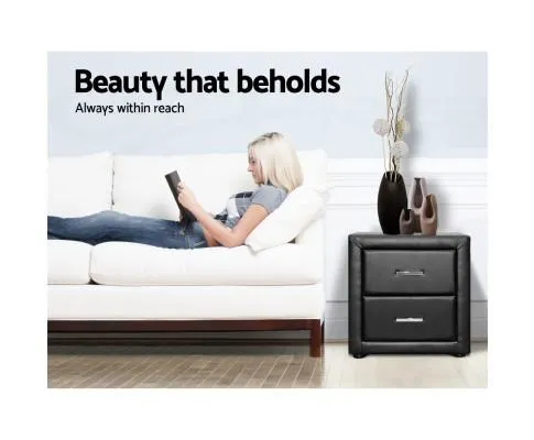 PVC Leather Bedside Table - Black