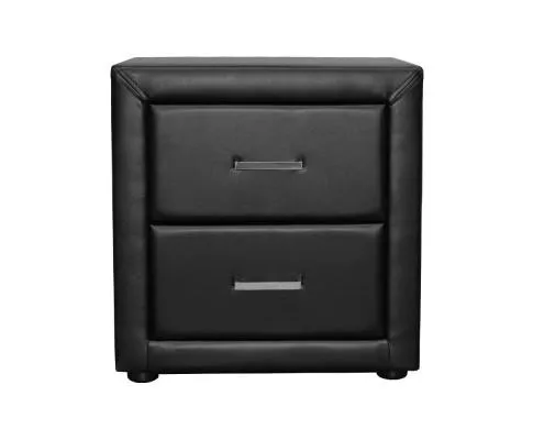 PVC Leather Bedside Table - Black