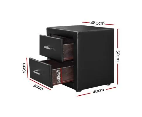 PVC Leather Bedside Table - Black