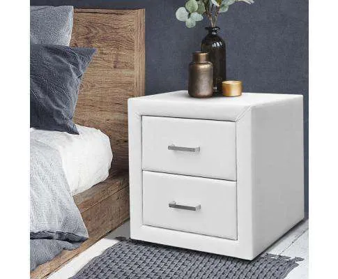 PVC Leather Bedside Table - White
