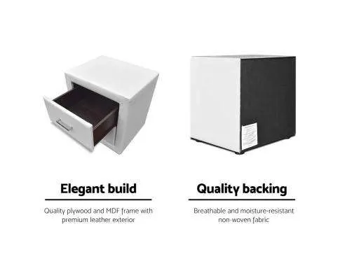 PVC Leather Bedside Table - White