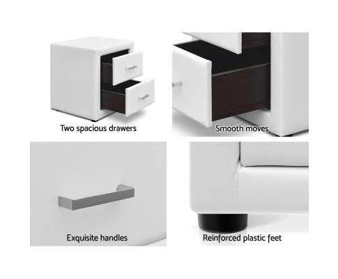 PVC Leather Bedside Table - White
