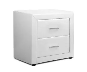 PVC Leather Bedside Table - White