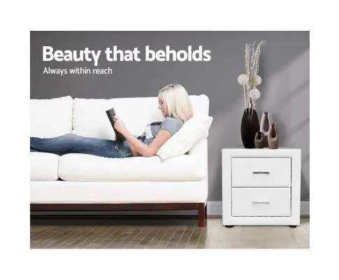 PVC Leather Bedside Table - White