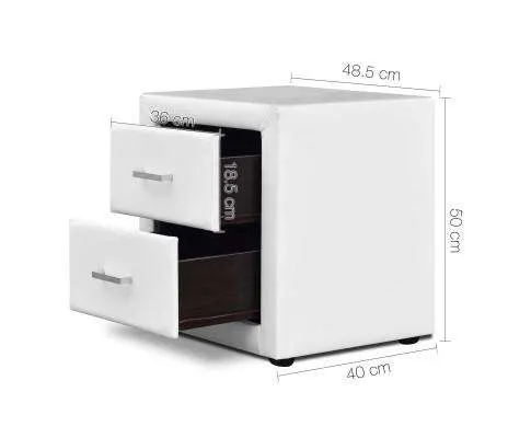 PVC Leather Bedside Table - White