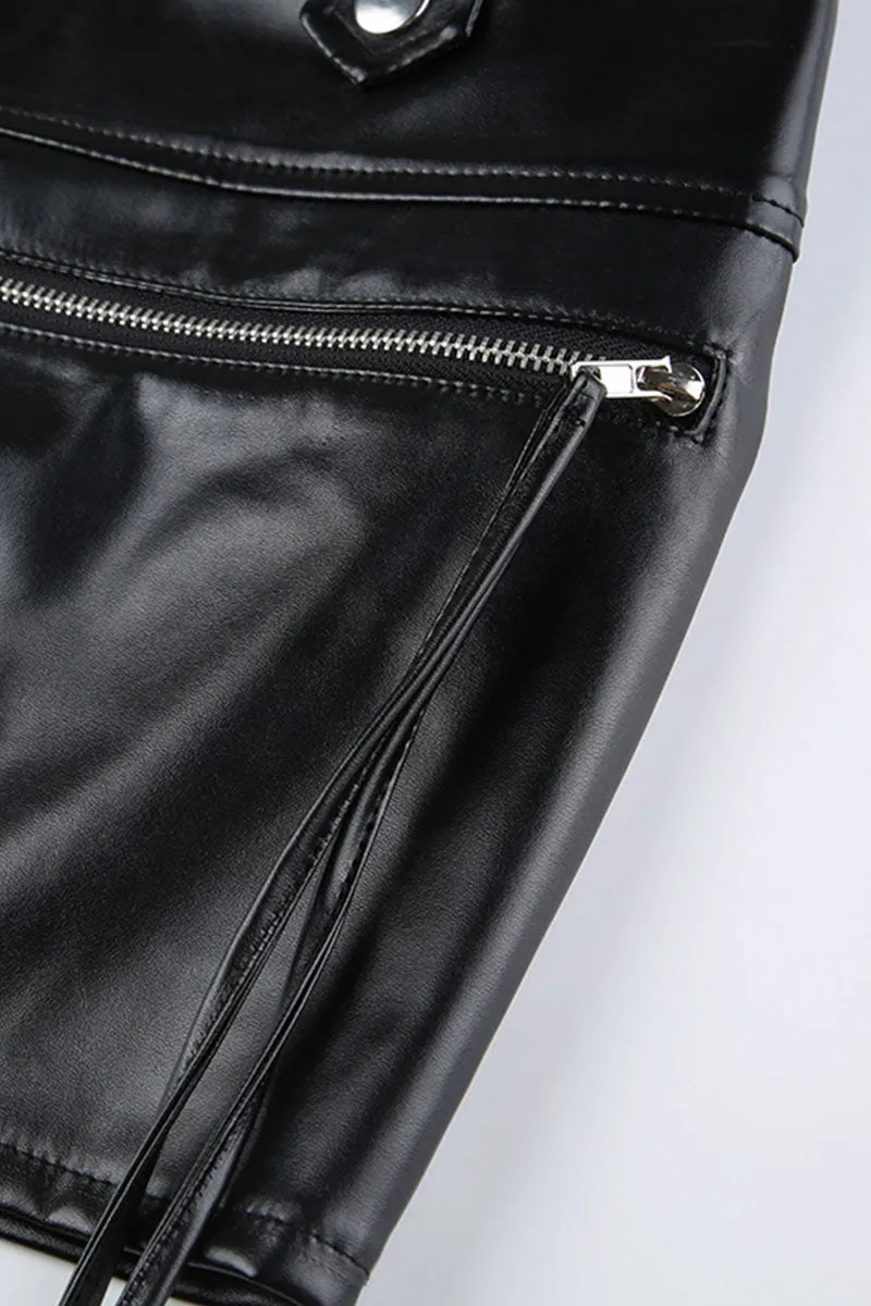QH792 High-Rise Faux Leather Mini Skirt