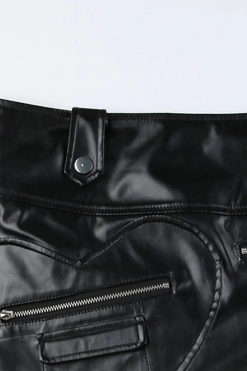 QH792 High-Rise Faux Leather Mini Skirt