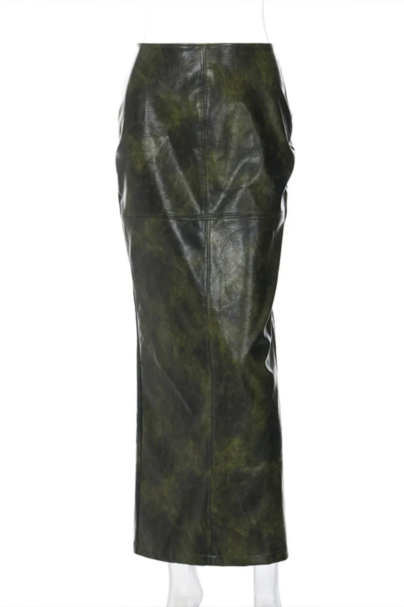 QJ0198 Vegan Leather Long Skirt