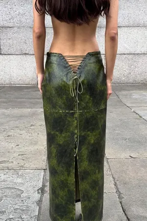 QJ0198 Vegan Leather Long Skirt