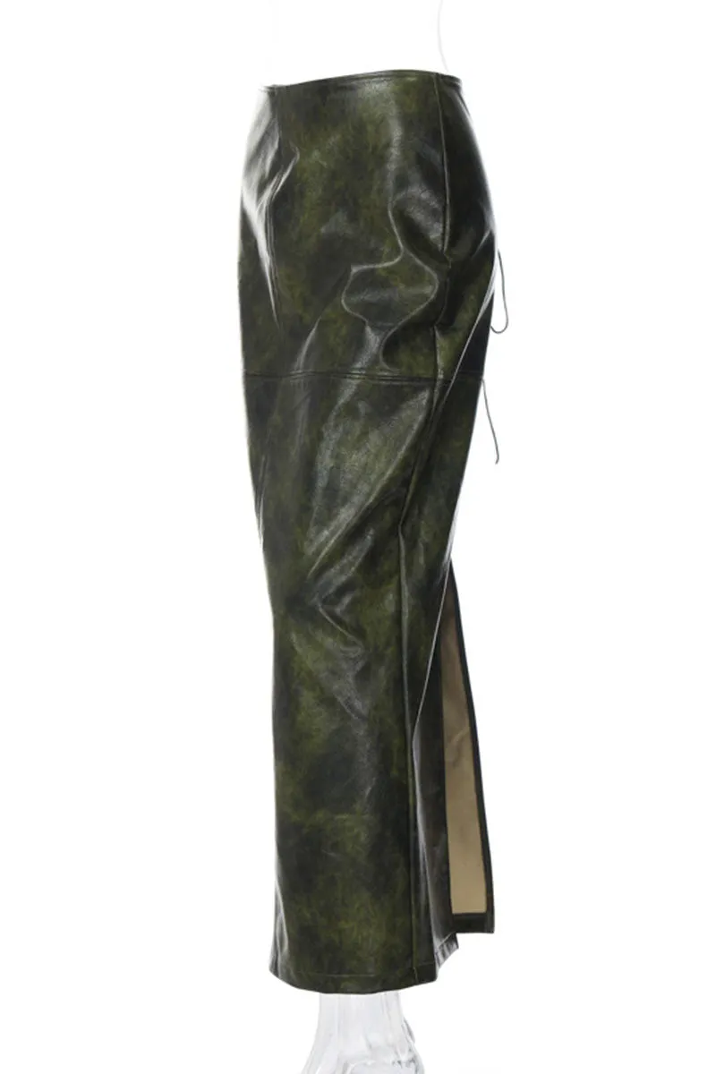 QJ0198 Vegan Leather Long Skirt