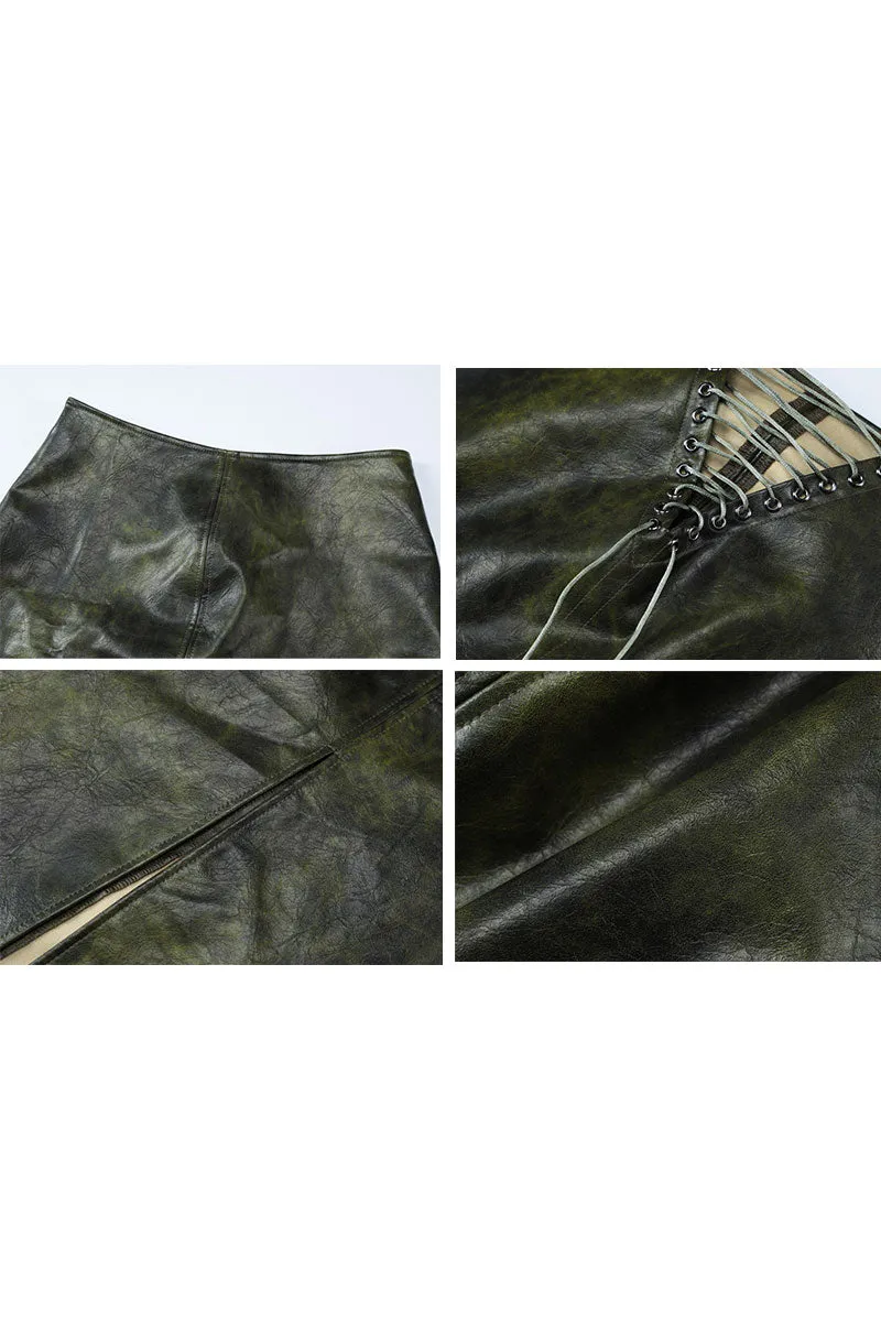 QJ0198 Vegan Leather Long Skirt