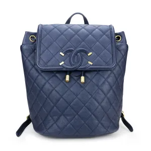 Quilted Filigree Backpack in Navy Caviar