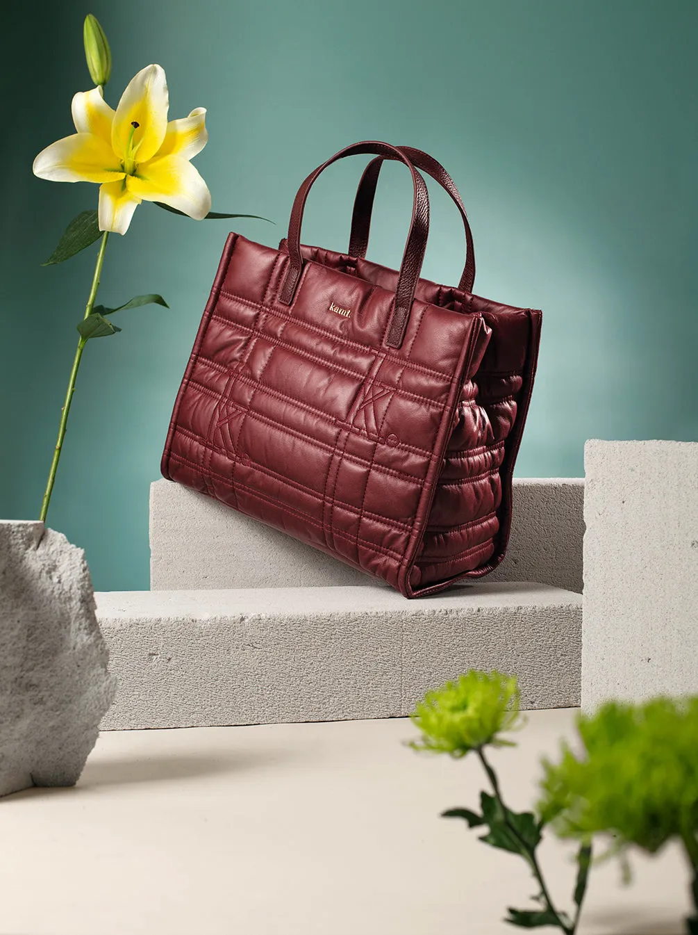 QUILTED LEATHER TOTE MAROON