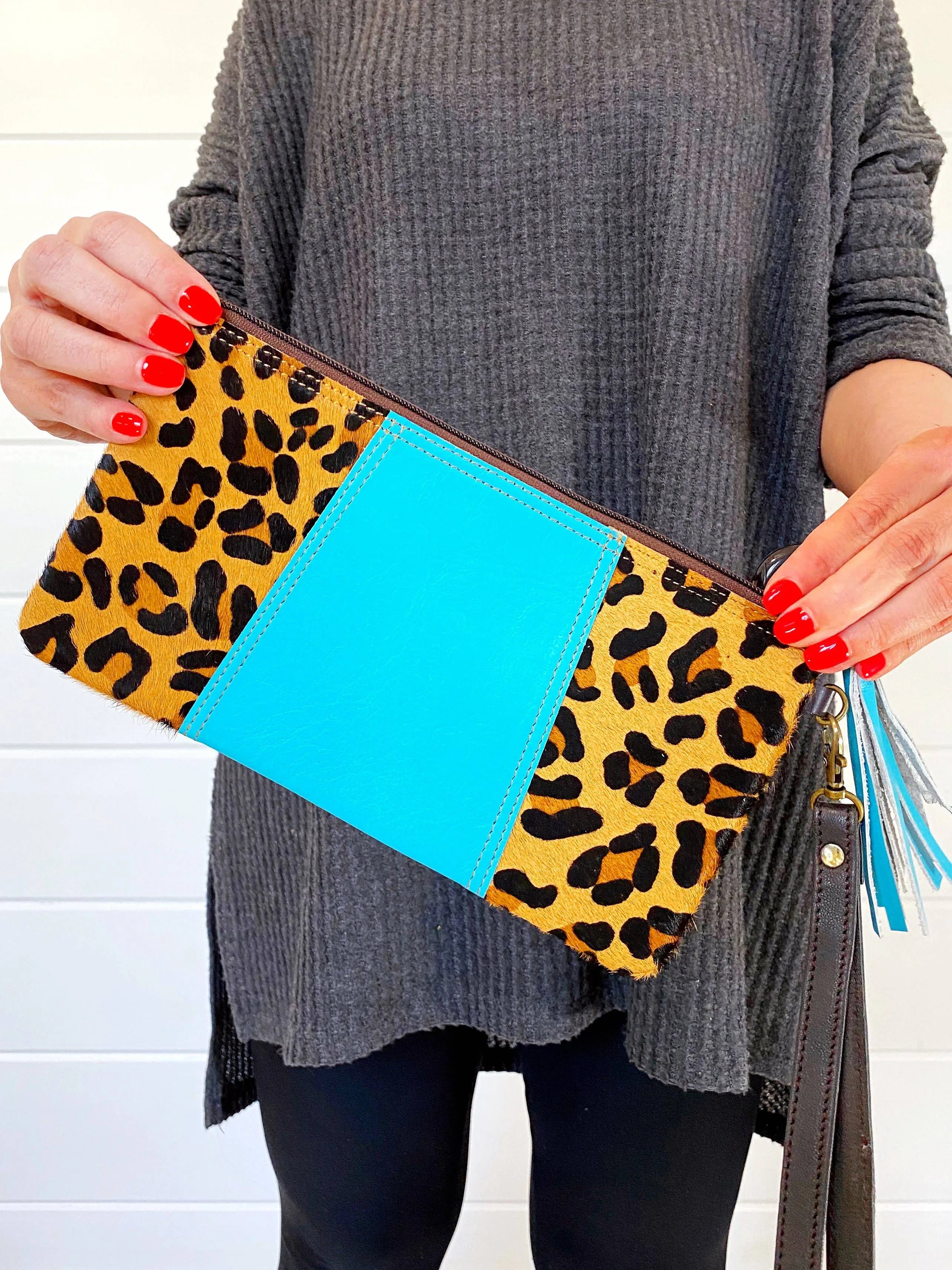 Quinn Leather and Hair on Hide Wristlet