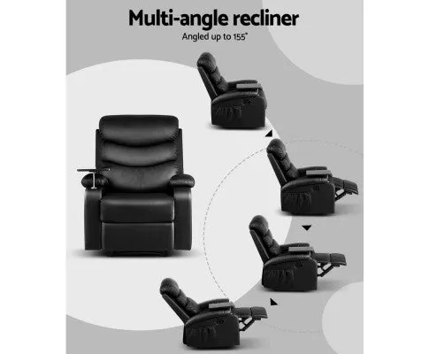 Recliner Chair Armchair Lounge Sofa Chairs Couch Leather Black Tray Table