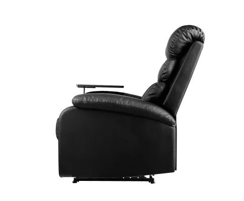 Recliner Chair Armchair Lounge Sofa Chairs Couch Leather Black Tray Table