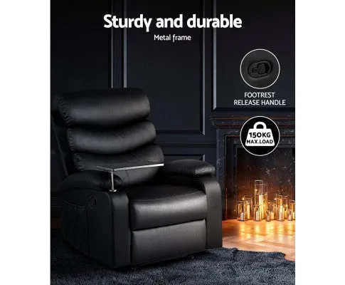 Recliner Chair Armchair Lounge Sofa Chairs Couch Leather Black Tray Table