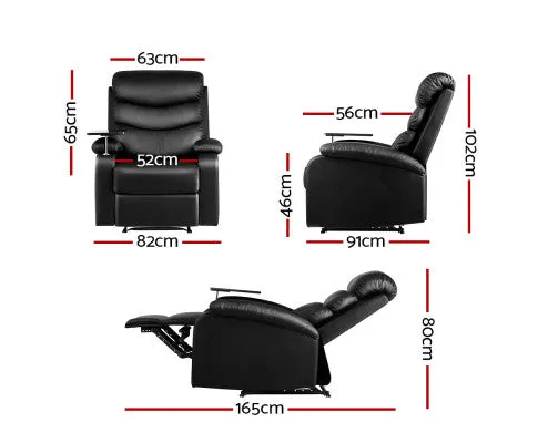 Recliner Chair Armchair Lounge Sofa Chairs Couch Leather Black Tray Table