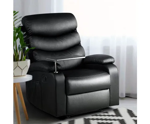 Recliner Chair Armchair Lounge Sofa Chairs Couch Leather Black Tray Table