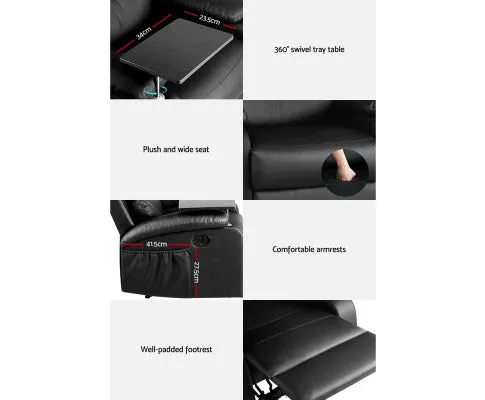 Recliner Chair Armchair Lounge Sofa Chairs Couch Leather Black Tray Table
