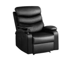Recliner Chair Armchair Lounge Sofa Chairs Couch Leather Black Tray Table