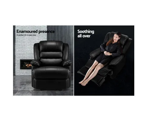 Recliner Chair Armchair Luxury Single Lounge Sofa Couch Leather Black