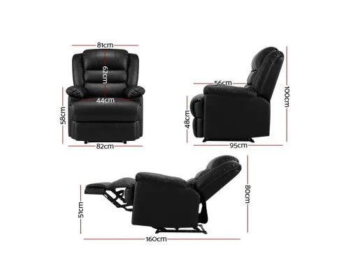 Recliner Chair Armchair Luxury Single Lounge Sofa Couch Leather Black