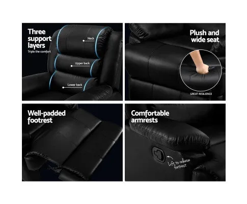 Recliner Chair Armchair Luxury Single Lounge Sofa Couch Leather Black