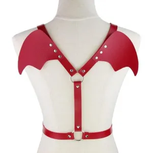 Red PU Leather Bat Wings Harness