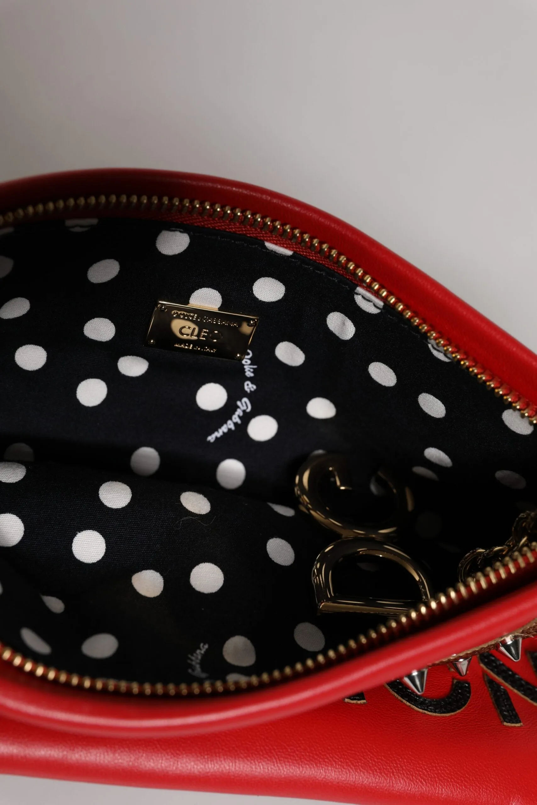 Red Revolutions Embellished Leather Clutch Bag