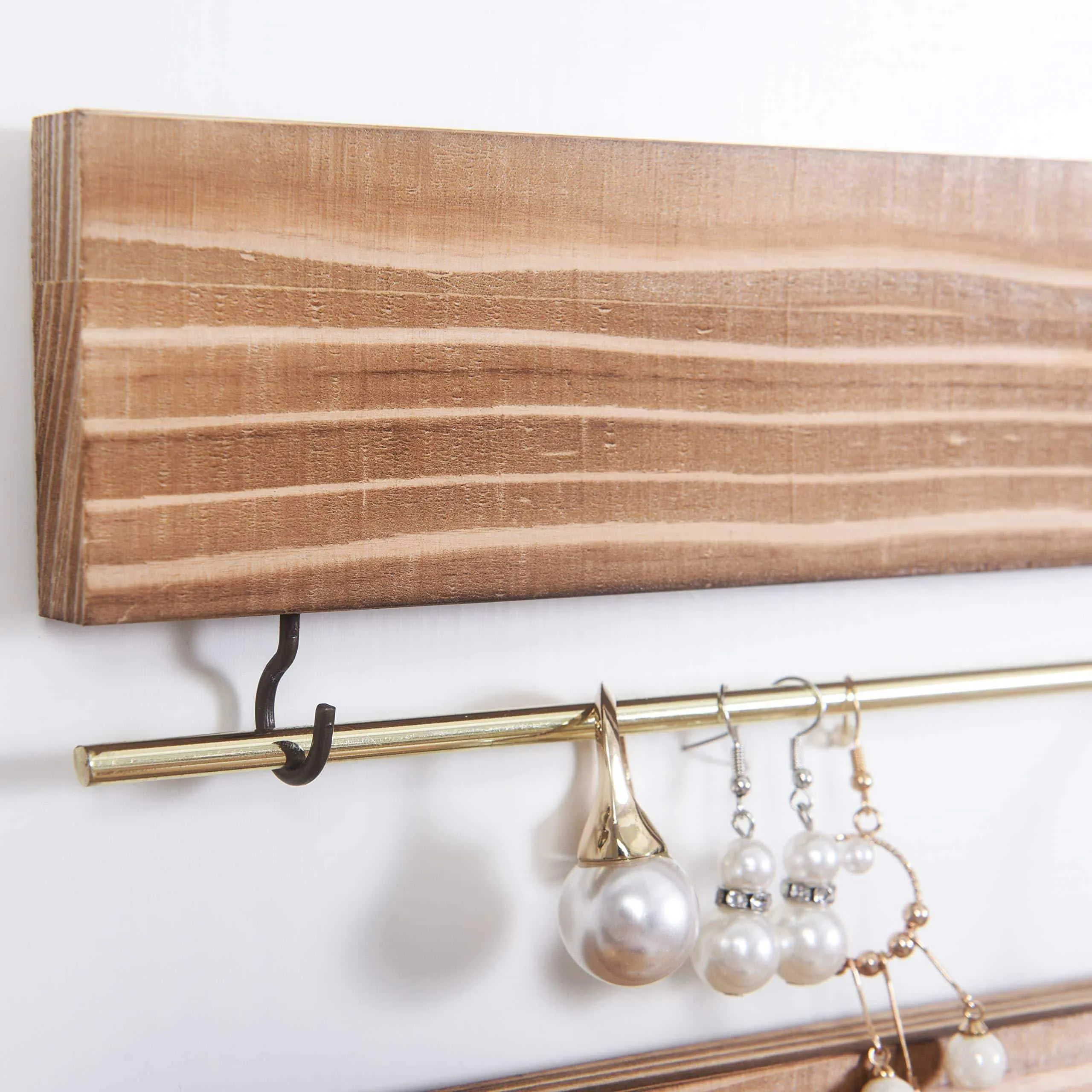 RHF Rustic Jewelry Organizers, Necklace Holder, Wall Mounted Storage Rack, Wood & Metal Jewelry Organizers,Bracelets Hook Racks,Earring Bar,Hanging Jewelry Organizer Display Home Decor, Set of 3