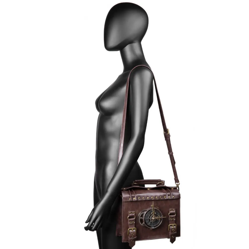 Ro Rox Lavinia Steampunk Clock Faux Leather Satchel Bag