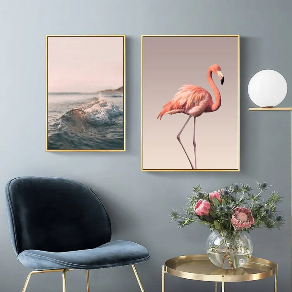Romantic Pink Peony Flamingo Love Wall Art