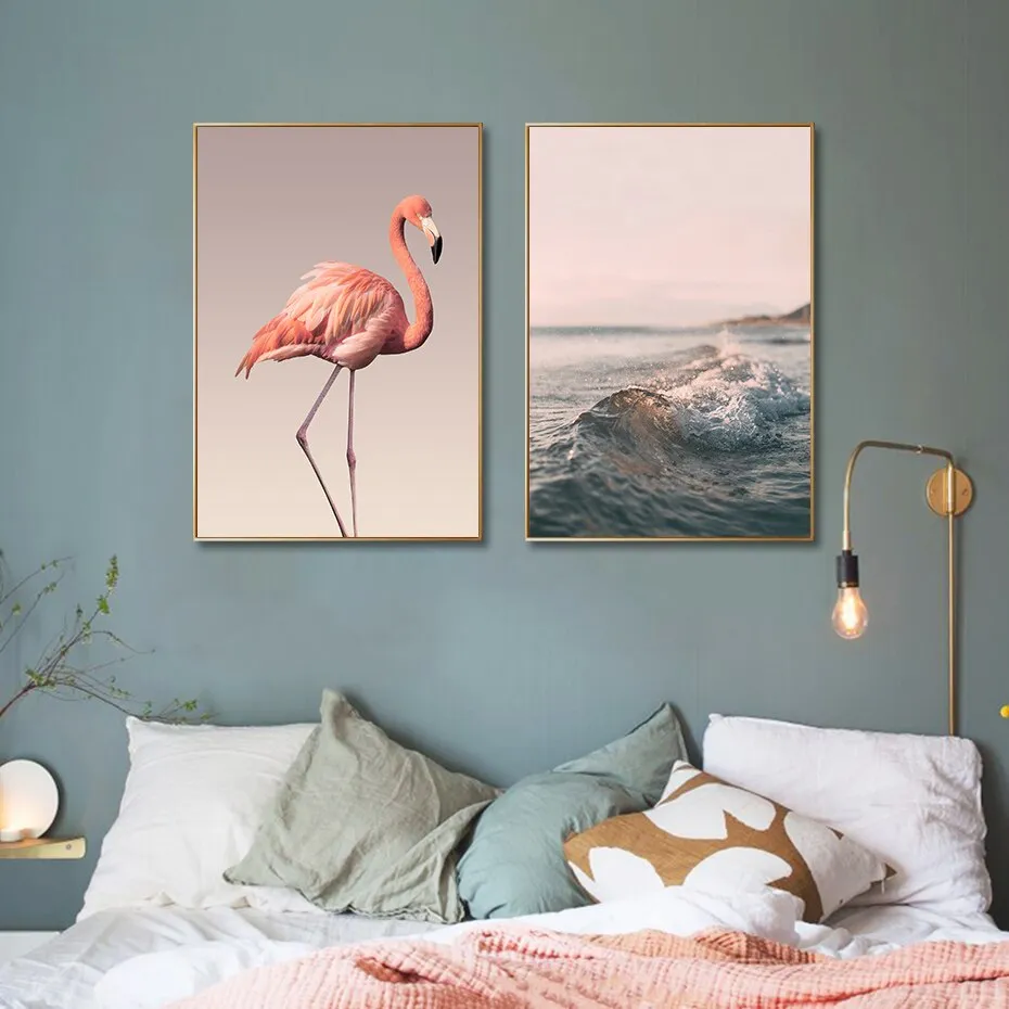 Romantic Pink Peony Flamingo Love Wall Art