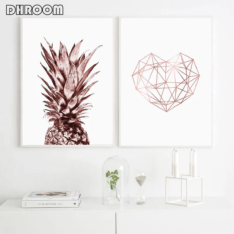 Rose Gold Wall Art Tropical Pineapple Wall Art
