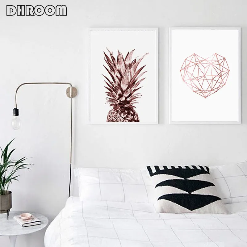 Rose Gold Wall Art Tropical Pineapple Wall Art