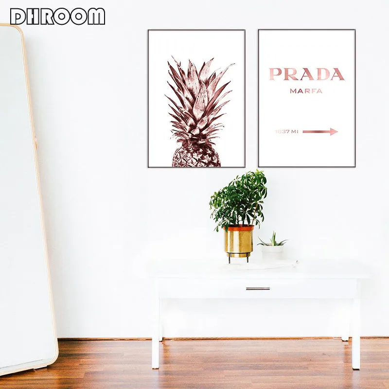Rose Gold Wall Art Tropical Pineapple Wall Art